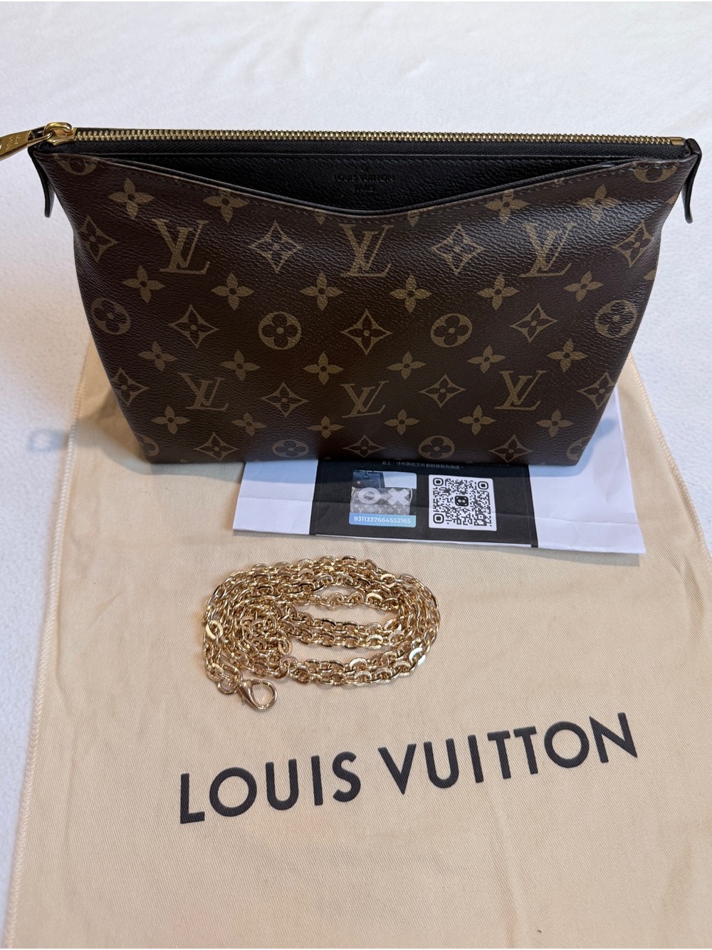 Louis Vuitton Brown Monogram Canvas Zip Pouch with Gold Chain